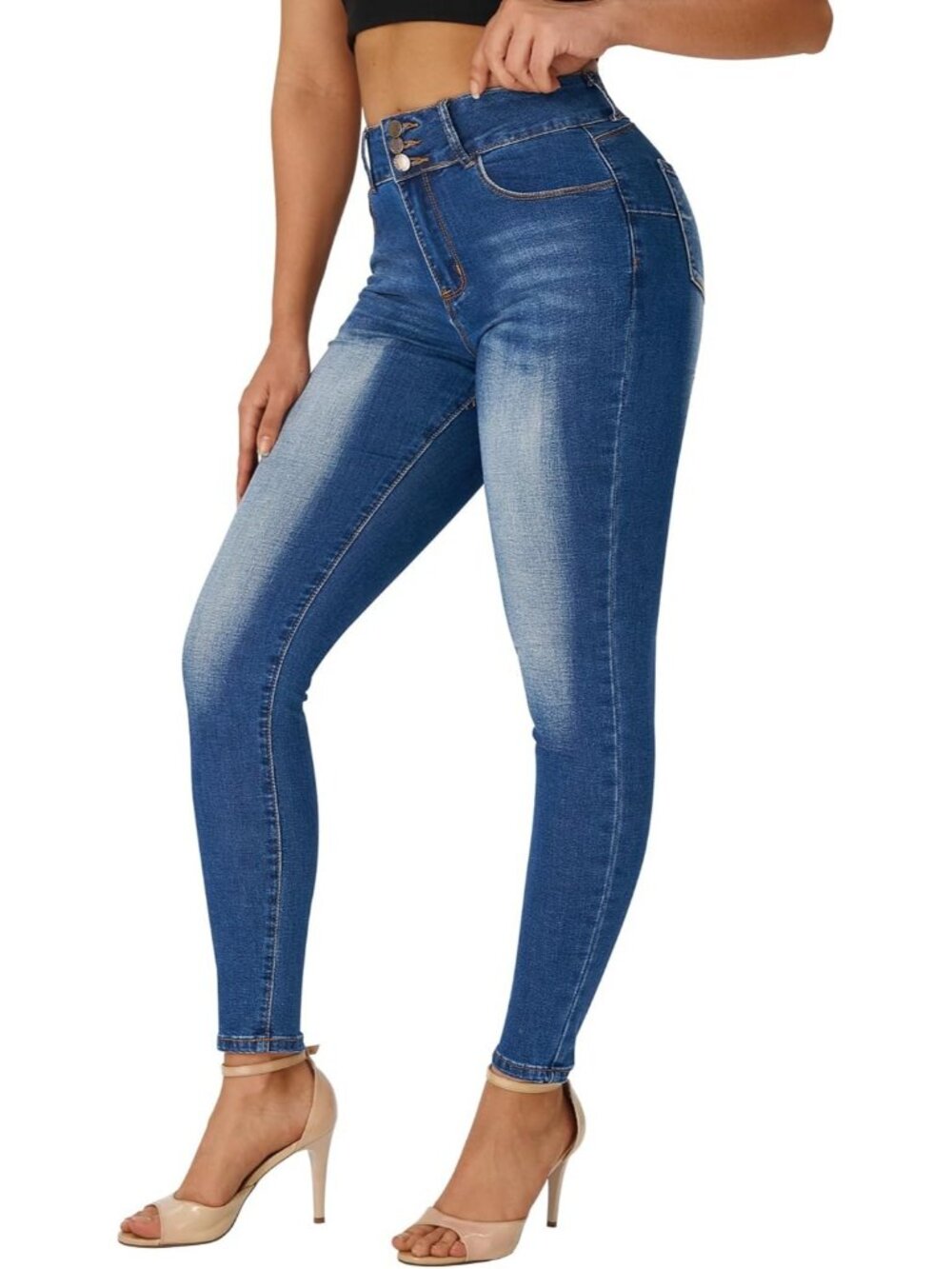 Women’s Blue Cotton Blend High Waisted Stretchy Tummy Control Jeggings Jean